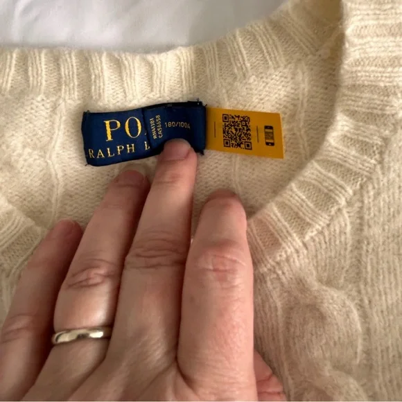 Ralph Lauren Cream Cable Knit Crewneck Sweater Women’s Large Wool Cashmere Blend - Picture 5 of 10